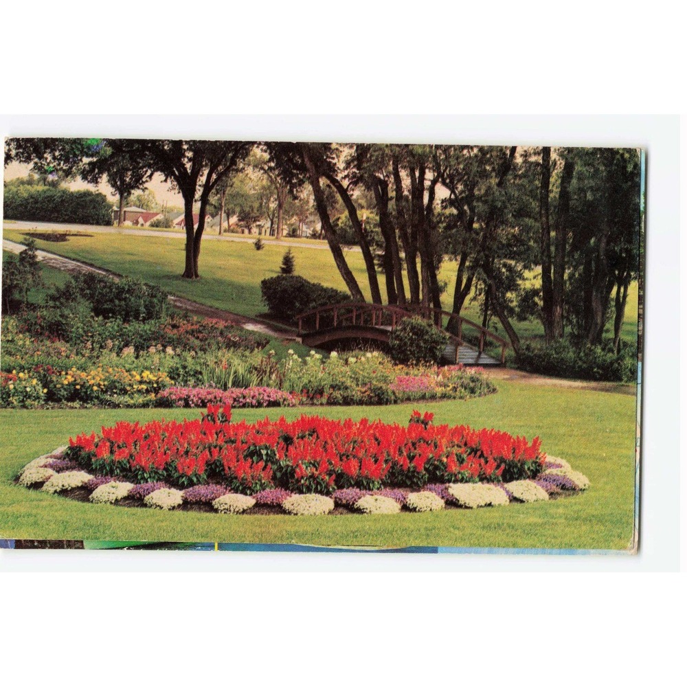 Vintage 1972 Billerica Massachusetts Postcard Floral Garden Footbridge VG